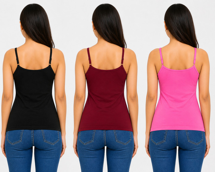 SHIIVORAA Women's Super Combed Cotton Rib Camisole with Adjustable Straps Pack Of 3 (Multicolour) | Camisole | Cami Top | Women Camisole | Ladies Camisole | Spaghetti Strap Camisole | Sleeveless Camisole