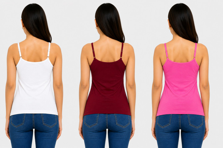 SHIIVORAA Women's Super Combed Cotton Rib Camisole with Adjustable Straps Pack Of 3 (Multicolour) | Camisole | Cami Top | Women Camisole | Ladies Camisole | Spaghetti Strap Camisole | Sleeveless Camisole