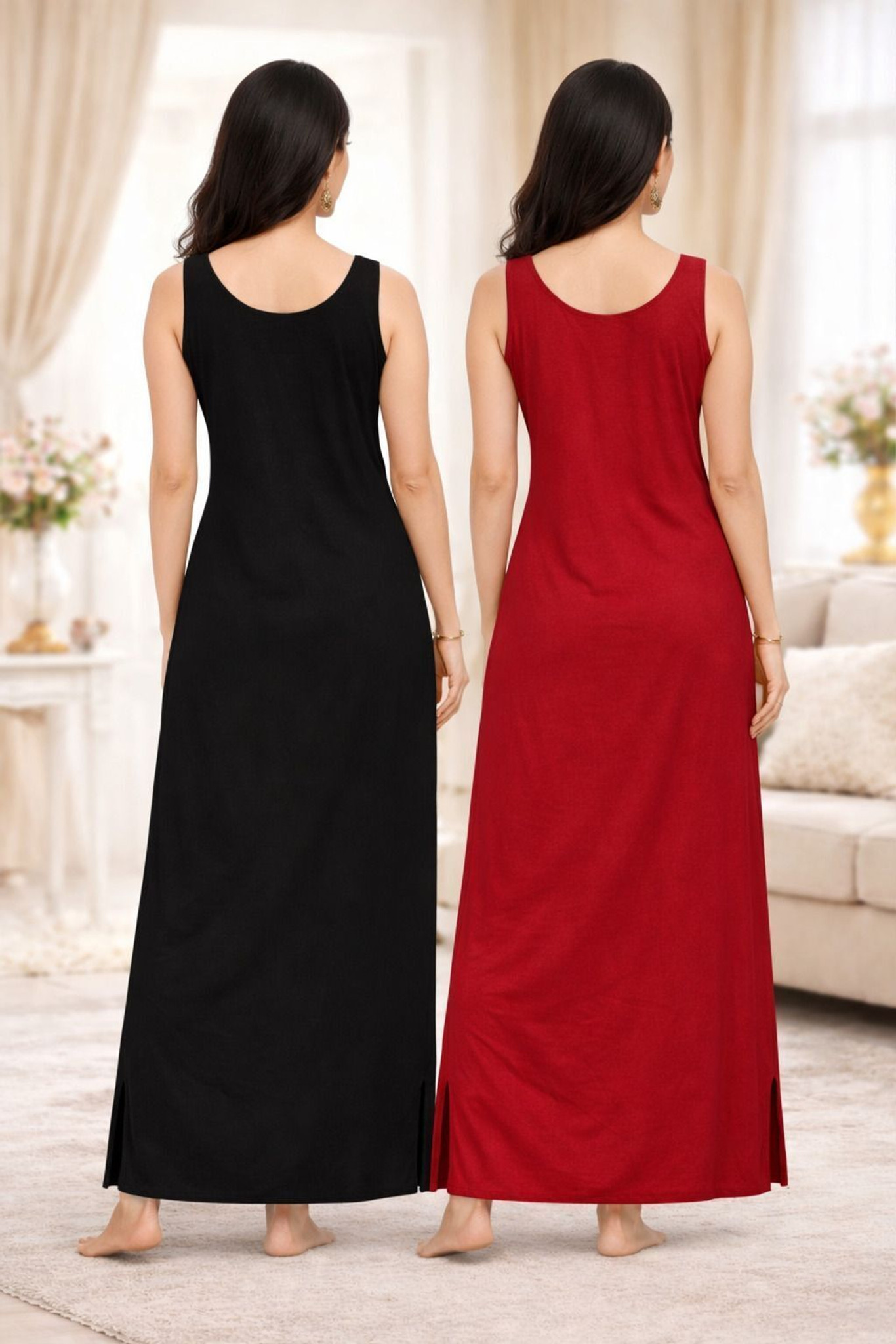 SHIIVORAA Women's Cotton Sleeveless Night Dress Pack Of 2 (Multicolour) | Nighty | Nightgown | Sleepwear | Sleeveless Nighties | Nightdress | Female Nightwear