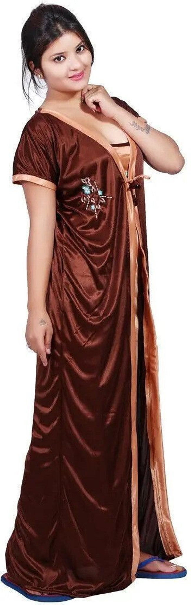SHIVORAA Women’s Satin Nighty and Robe Pack Of 2 (Long) | Nightdress | Sleepwear | Fancy Nightwear | Ladies Night Gown | Women Nightwear | Soft Satin Night Suit | Bridal Nighty Set | Female Sleepwear | Stylish Nightdress for Women