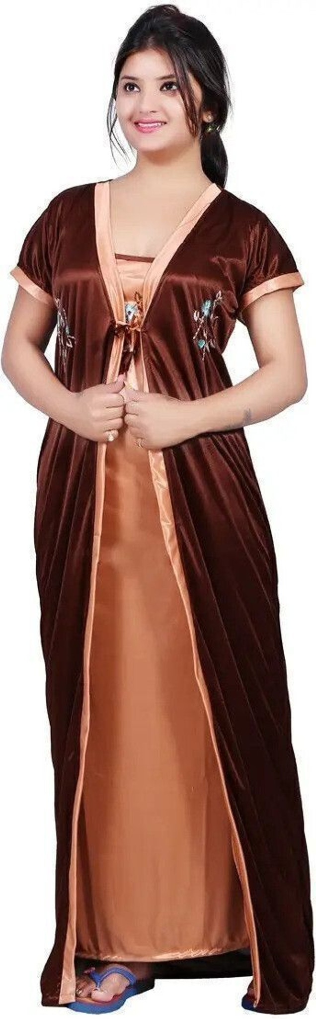 SHIVORAA Women’s Satin Nighty and Robe Pack Of 2 (Long) | Nightdress | Sleepwear | Fancy Nightwear | Ladies Night Gown | Women Nightwear | Soft Satin Night Suit | Bridal Nighty Set | Female Sleepwear | Stylish Nightdress for Women