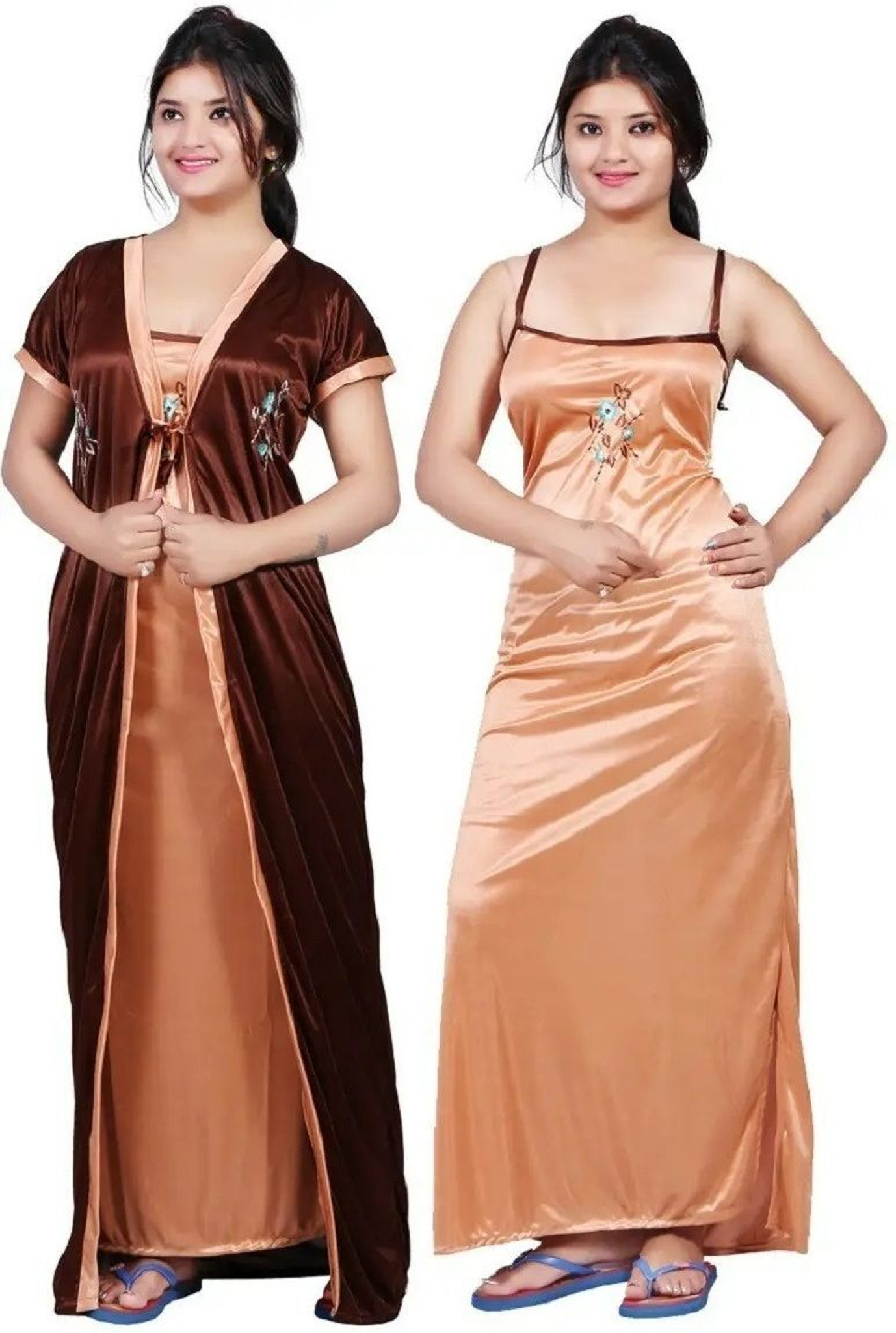 SHIVORAA Women’s Satin Nighty and Robe Pack Of 2 (Long) | Nightdress | Sleepwear | Fancy Nightwear | Ladies Night Gown | Women Nightwear | Soft Satin Night Suit | Bridal Nighty Set | Female Sleepwear | Stylish Nightdress for Women