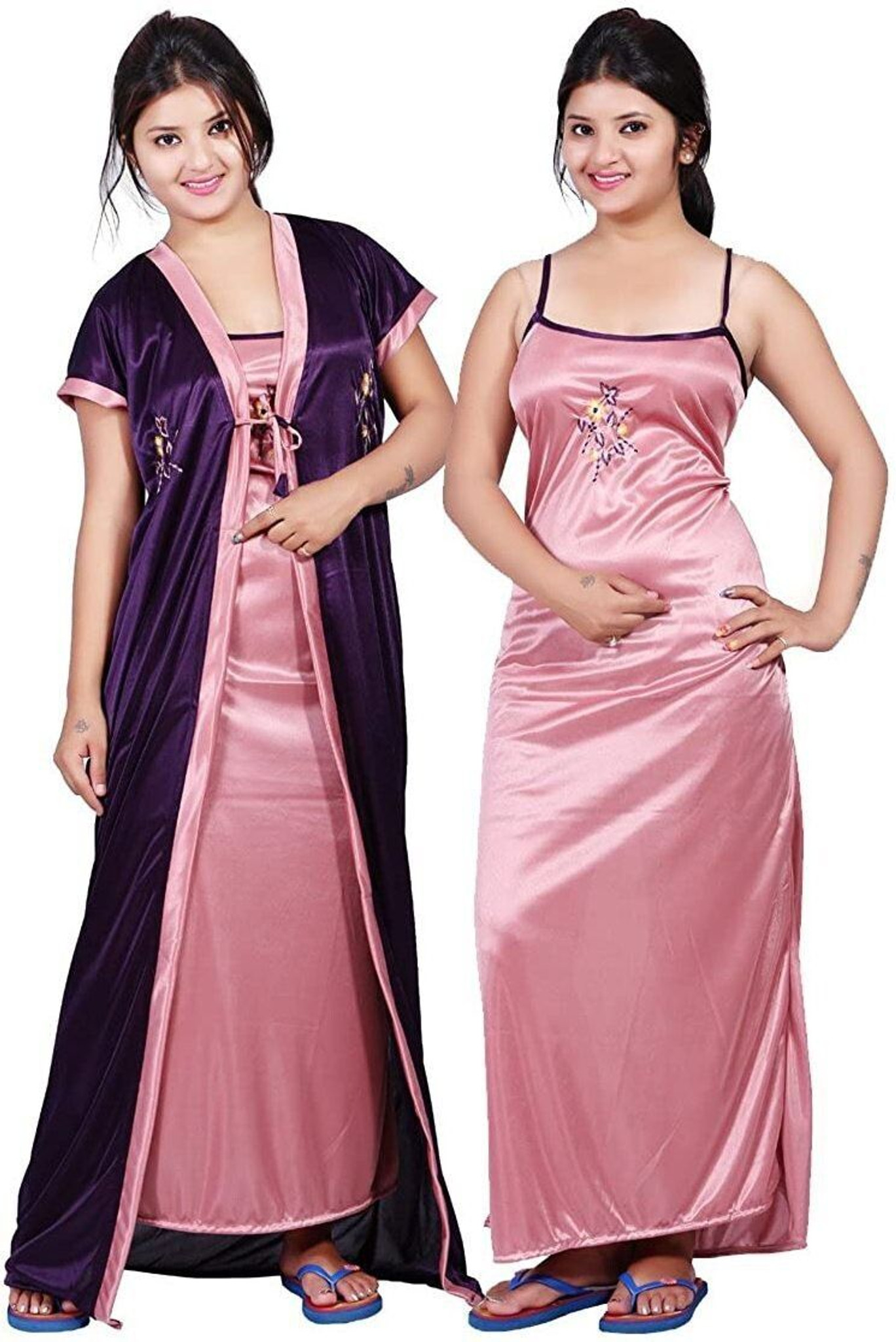 SHIVORAA Women’s Satin Nighty and Robe Pack Of 2 (Long) | Nightdress | Sleepwear | Fancy Nightwear | Ladies Night Gown | Women Nightwear | Soft Satin Night Suit | Bridal Nighty Set | Female Sleepwear | Stylish Nightdress for Women