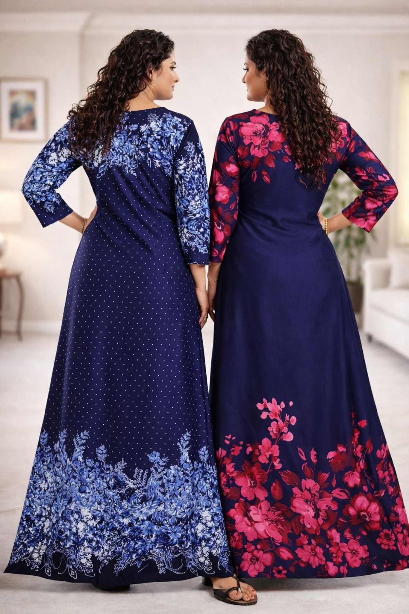 SHIIVORAA Women's Satin Printed Nightgown Free Size Pack Of 2 (Multicolour) | Nighty | Nightgown | Sleepwear | Sleeveless Nighties | Nightdress | Female Nightwear