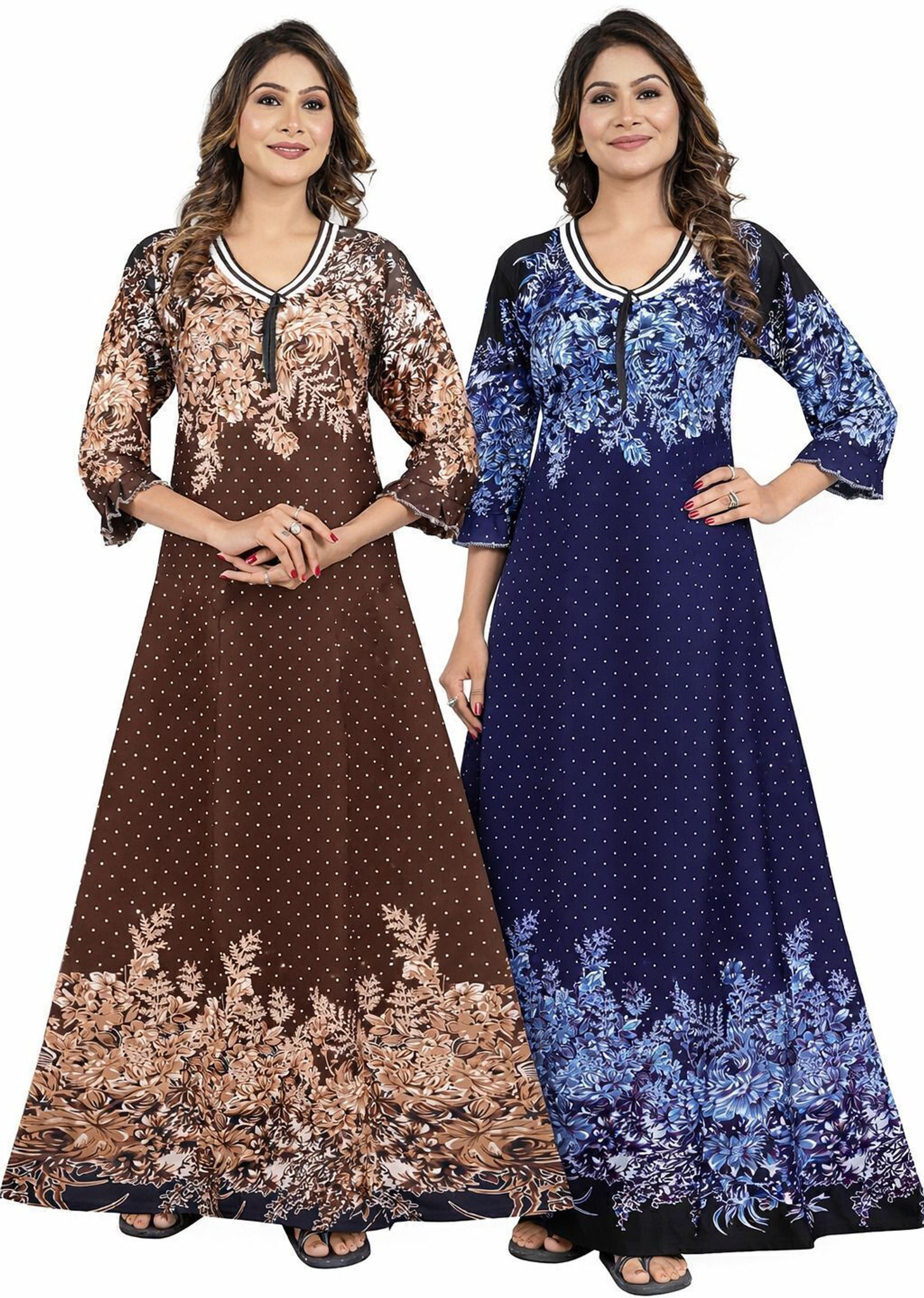 SHIIVORAA Women's Satin Printed Nightgown Pack Of 2 Free Size (Multicolour) | Nighty | Nightgown | Sleepwear | Sleeveless Nighties | Nightdress | Female Nightwear