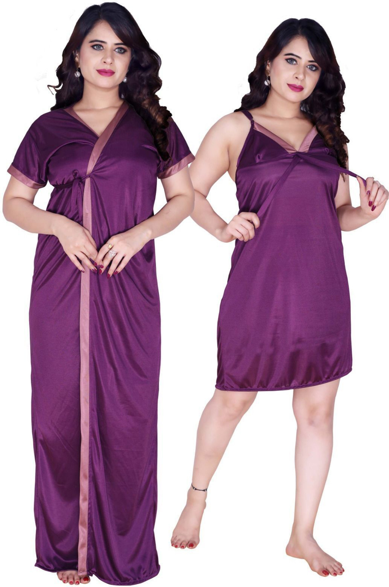 SHIVORAA Women’s Satin Nighty and Robe Pack Of 2 | Nightdress | Sleepwear | Fancy Nightwear | Ladies Night Gown | Women Nightwear | Soft Satin Night Suit | Bridal Nighty Set | Female Sleepwear | Stylish Nightdress for Women