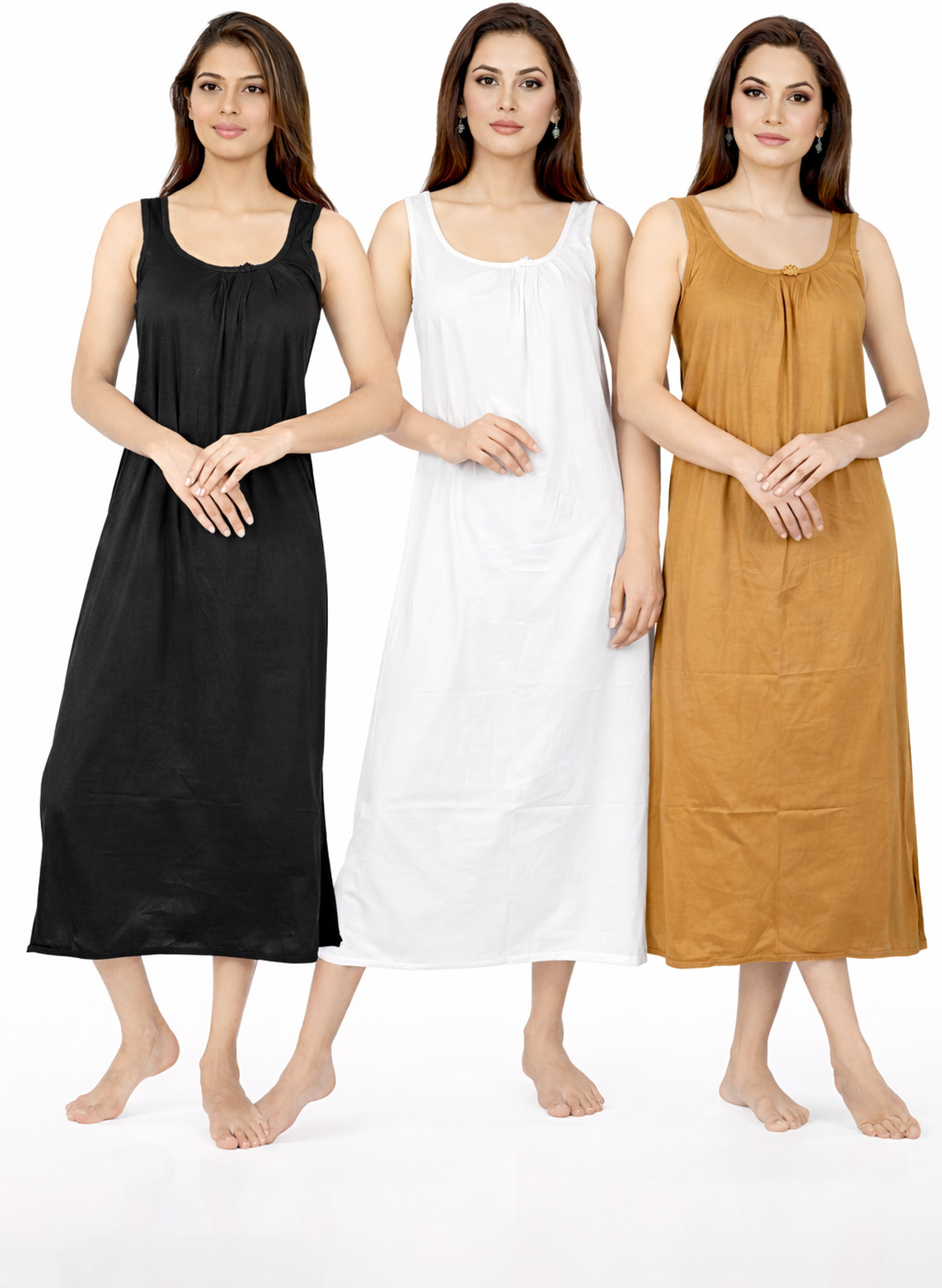 SHIIVORAA Women's Cotton Sleeveless Night Dress Pack Of 3 (Multicolour) | Nighty | Nightgown | Sleepwear | Sleeveless Nighties | Nightdress | Female Nightwear